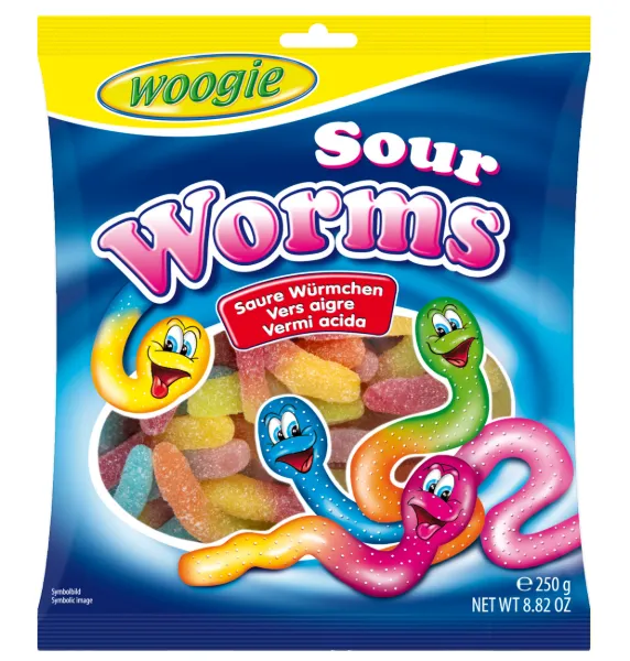 Woogie Worm Shaped Candies with Sour Sugar Coating 8.8oz 250g