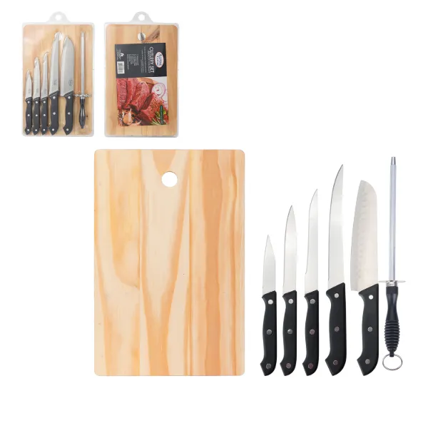 Cutlery 7pc Set SS with Wood Cutting Board