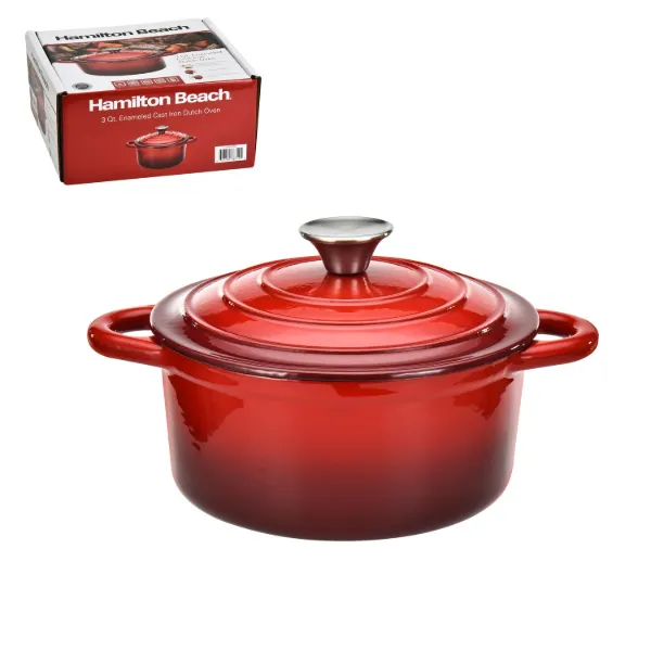 HB Cast Iron Dutch Oven 3Qt Cream Enamel coating Red color