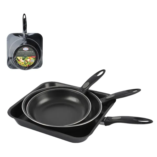 Breakfast Set 3pc. 7in, 9.5in, 11in Carbon steel, Nonstick coating, Black