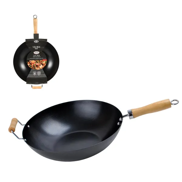 Wok Carbon Steel 13.5in with Wood Handle