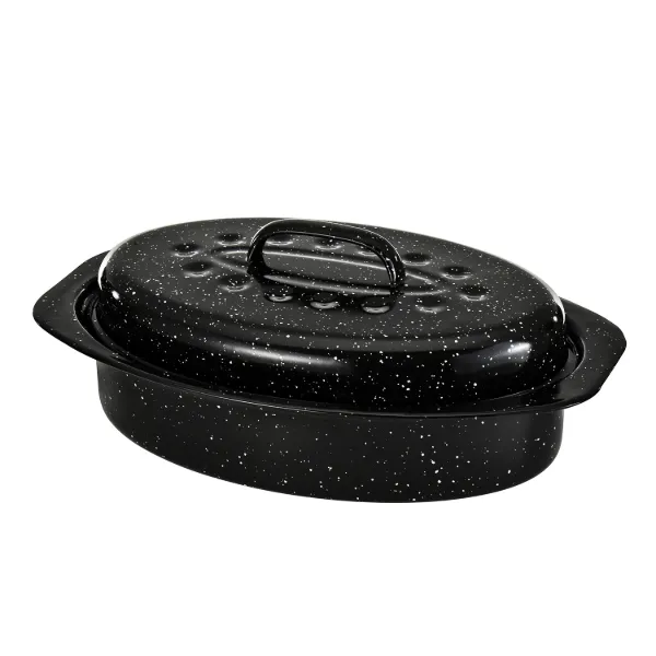Enamel Oval Roaster Carbon Steel 13in Nonstick Marble coating with lid
