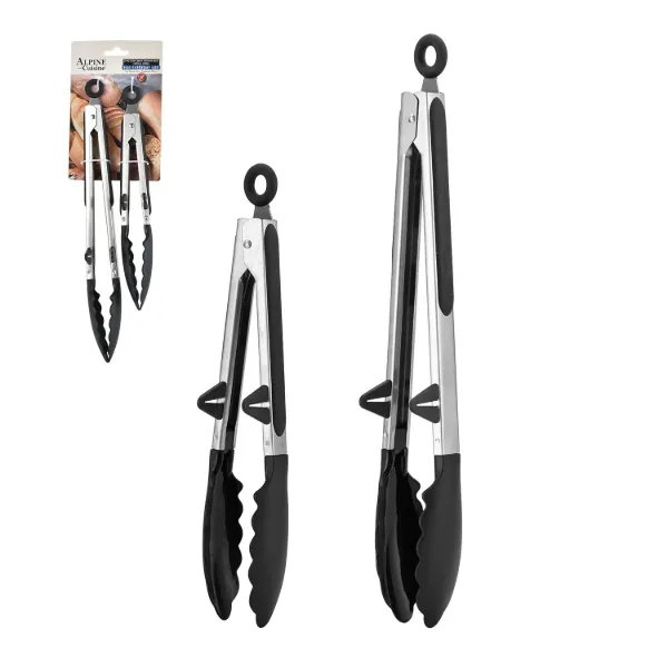 Kitchen Tong 2pc Set 9in 12in SS Nylon Black