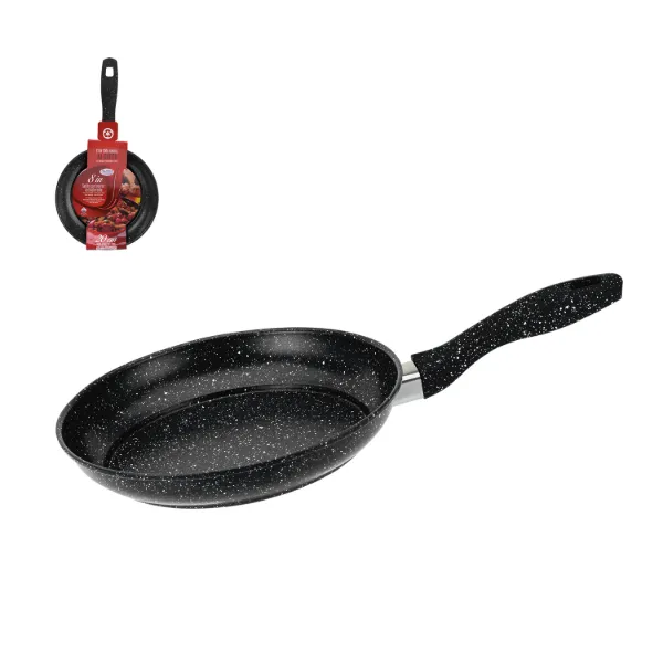 Fry pan 8in Carbon Steel, Nonstick with marble coating, Soft touch Handle Black