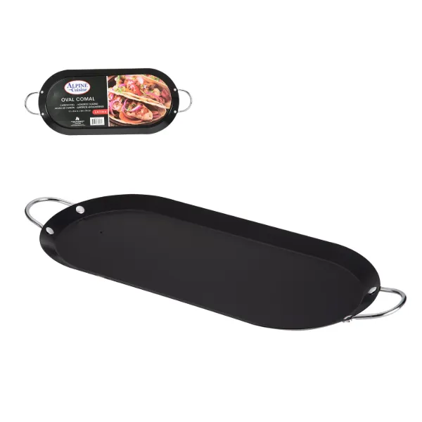 Oval Comal Carbon Steel 17.5x8in Nonstick Coating, Black