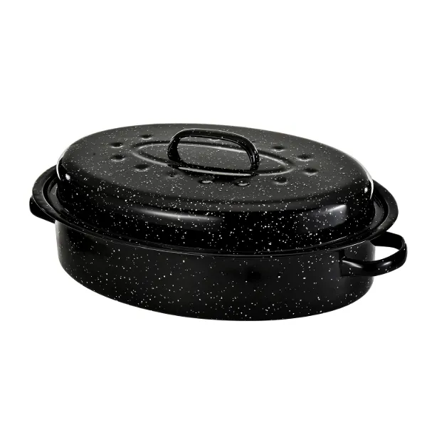 Enamel Oval Roaster Carbon Steel 15in Nonstick Marble coating with lid