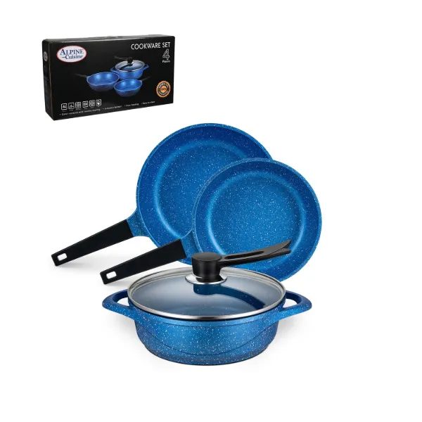 Die Cast Alum. Cookware 4pc Set Blue with Marble Ceramic Coating and Painting Bakelite Handle