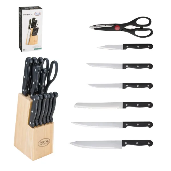 Cutlery set 13pc, with Black Handle. and wood holder