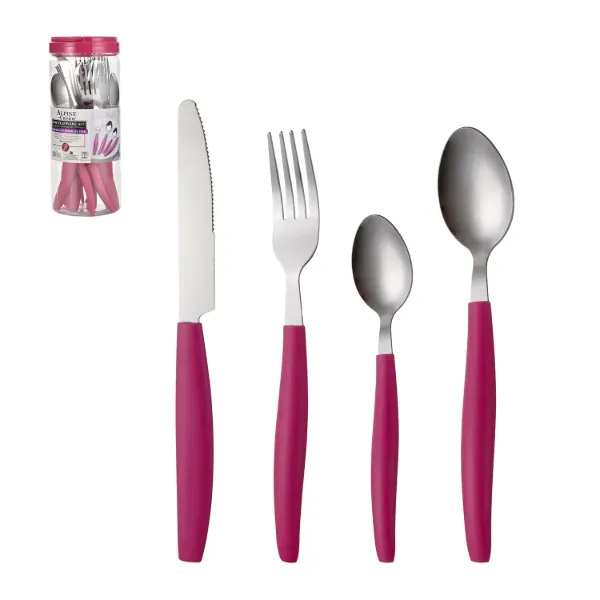 Flatware set 16pc service for 4, Pink PP handle