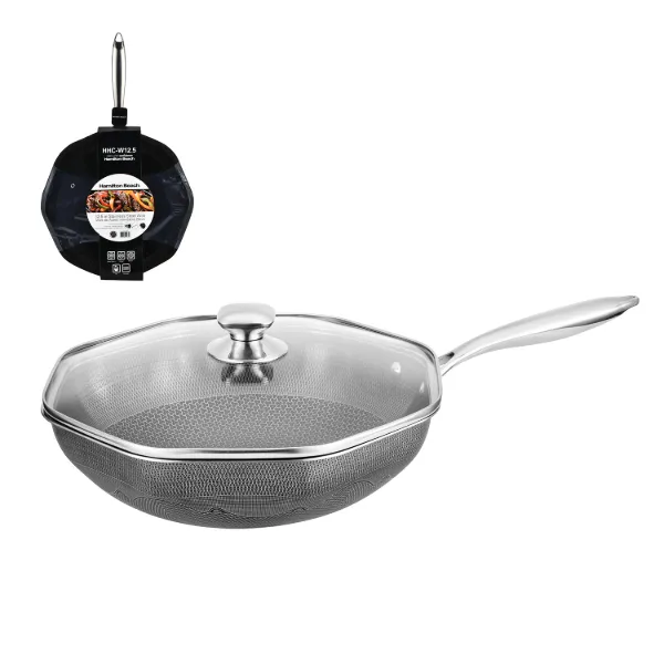 HB SS honeycomb wok 12.5in Etching coating inside Mirror polish outside