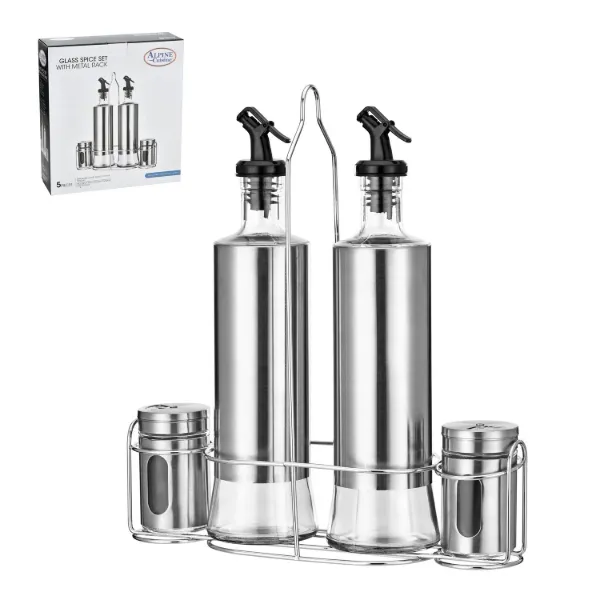 AC Set of 4pc Spices Glass with Metal Rack 16.9oz