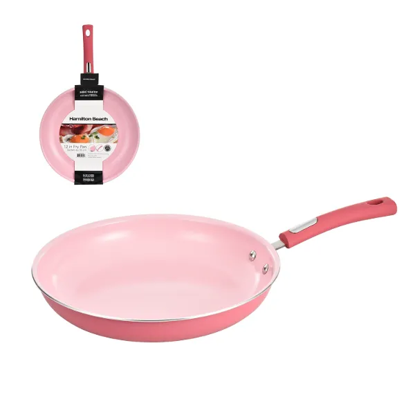 HB Alum Fry Pan Pink Ceramic Spiral Bottom 12in