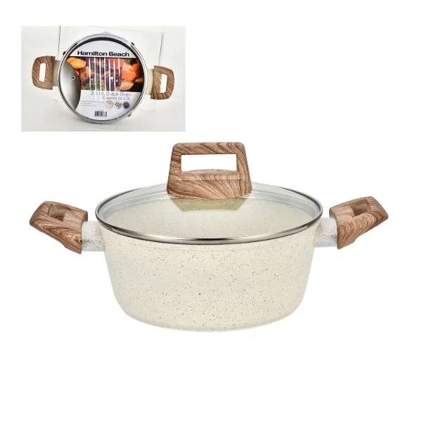 HB Alum Forged Dutch Oven Beige Marble Ceramic 2.4qt 8in