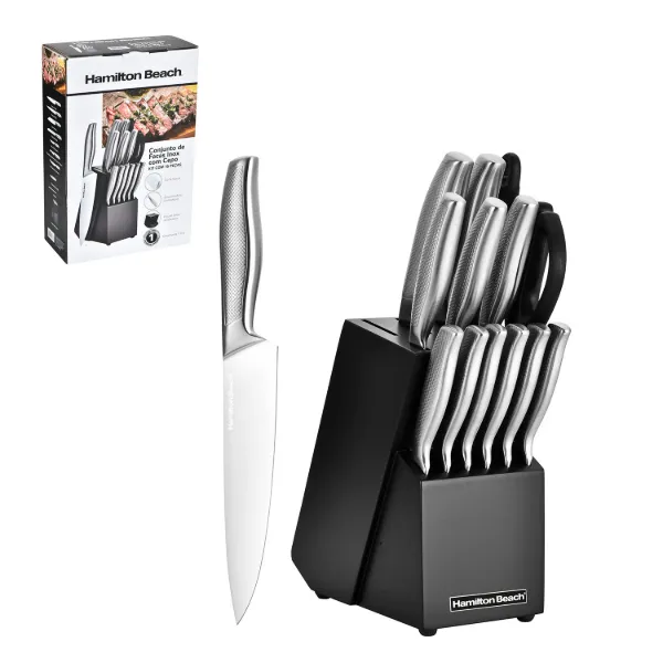 HB Stainless Steel Cutlery Block Set 15Pc Black
