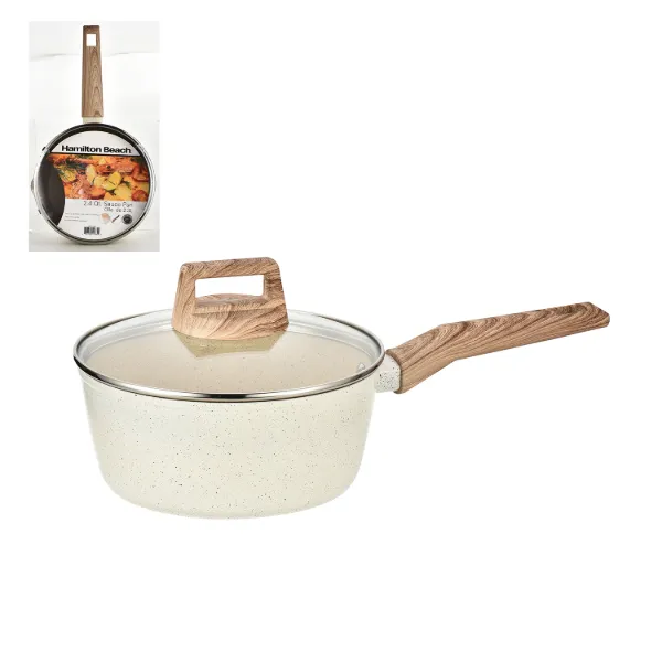 HB Alum Forged Sauce Pan Beige Marble Ceramic 2.4qt