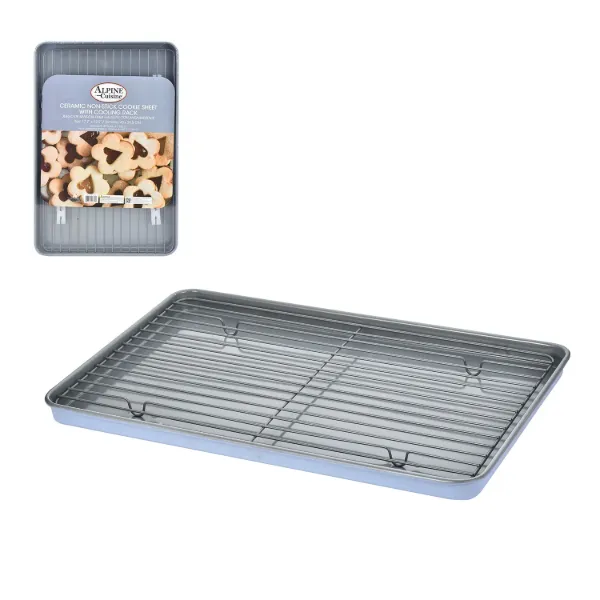 AC 17in Chambray Blue Cookie Sheet w Cooling Rack Set 0.6mm Gray Nonstick coating