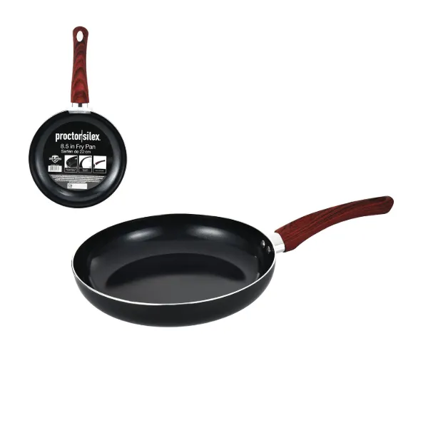 PS 8.5in Fry Pan2.2mm Black with Black Ceramic Coating Red Woodlike handle
