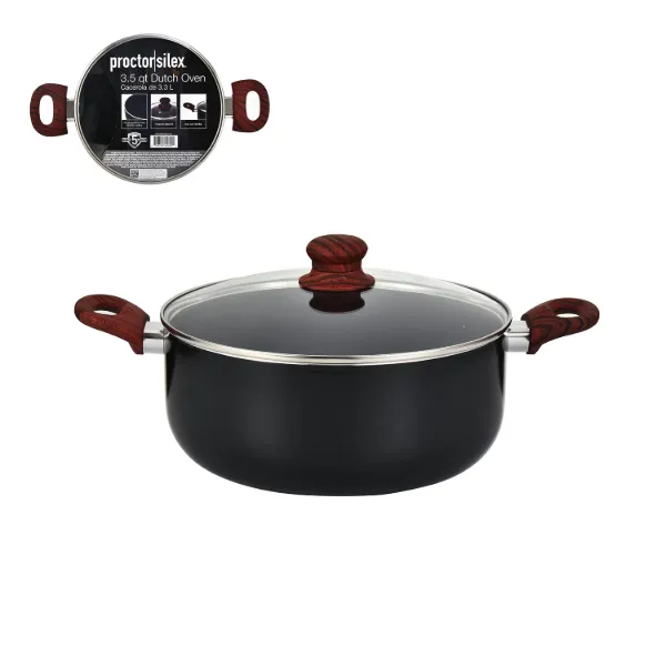 PS 4qt Dutch Oven 2.2mmBlack with Black Ceramic Coating Red Woodlike handle