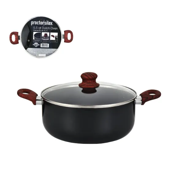 PS 6qt Dutch Oven 2.2mm Black with Black Ceramic Coating Red Woodlike handle