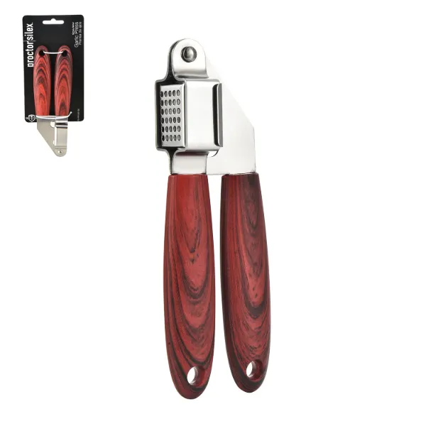 PS 8.5in Garlic Press with Red wood like handles
