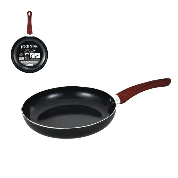 PS 11in Fry Pan 2.mm Black with Black Ceramic Coating Red Woodlike handle