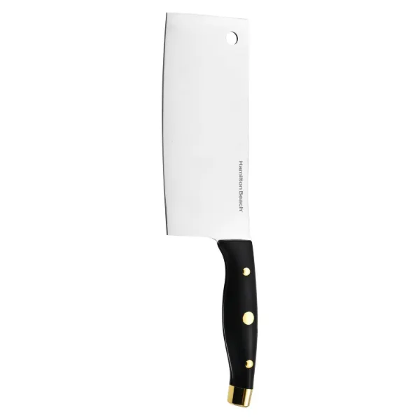 HB SS Blade Black Cleaver with Gold Handle 6.75in