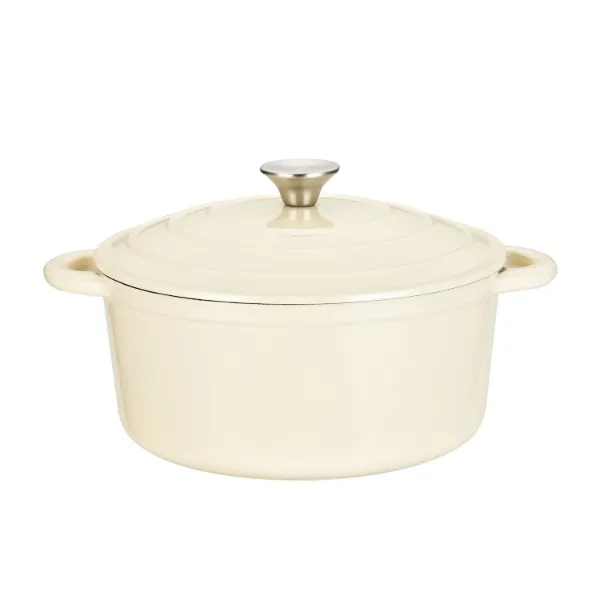 HB Cast Iron Dutch Oven Cream Enamel Coating 5.5qt