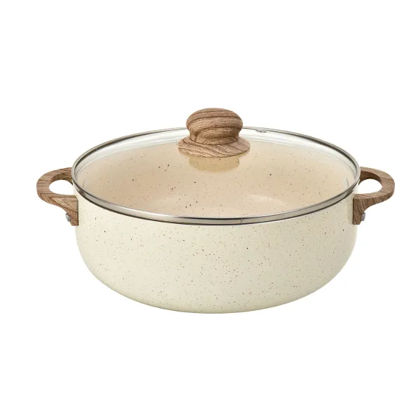 HB 7qt Alu. Caldero Beige ceramic with marble coating and painting with Glass Lid