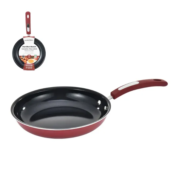 HB Alum Fry Pan Grey and Black Ceramic Interior 8in Red