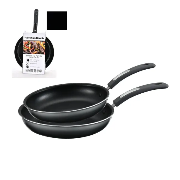 HB Set of 2pc Alum Fry Pan Black Ceramic Coating 9.5in 12in Black