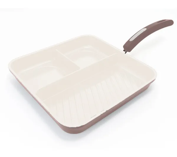 HB 8in Three Section Breakfast Pan Cream Ceramic Coating Mauve Paint Softtouch Handle
