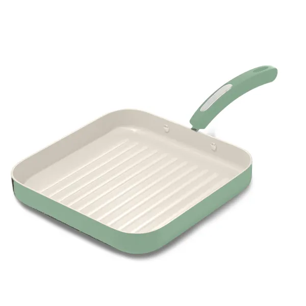 HB 11in Grill Pan Cream Ceramic Coating Sage Paint Softtouch Handle