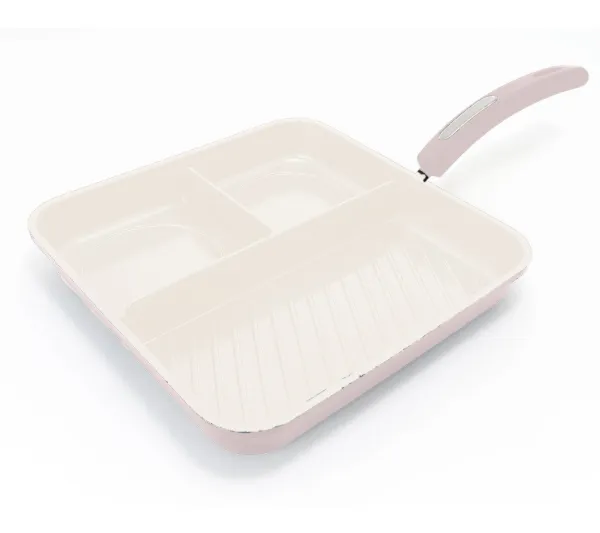HB 8in Three Section Breakfast Pan Cream Ceramic Coating Gray Pink Paint  Softtouch Handle