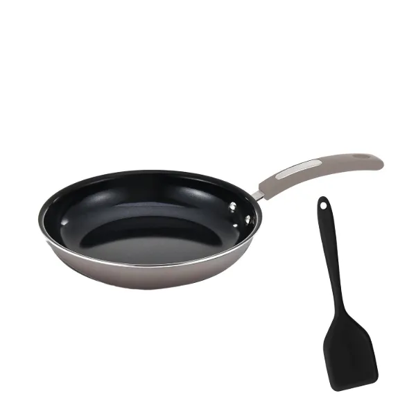 HB 5in Fry Pan Black Ceramic Coating Metallic Gray Painting Softtouch Handle w Matching Spatula