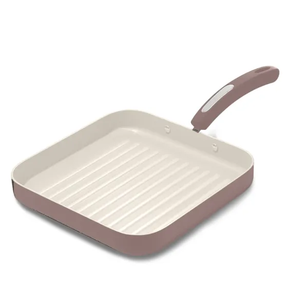 HB 11in Grill Pan Cream Ceramic Coating Mauve Paint Softtouch Handle