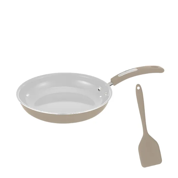 HB 5in Fry Pan Gray Ceramic Coating Tan Paint Softtouch Handle w Matching Spatula