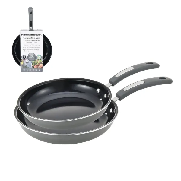HB Set of 2pc Alum Fry Pan Black Ceramic Coating 9.5in 12in, Grey - Cool gray 10 No Gradient