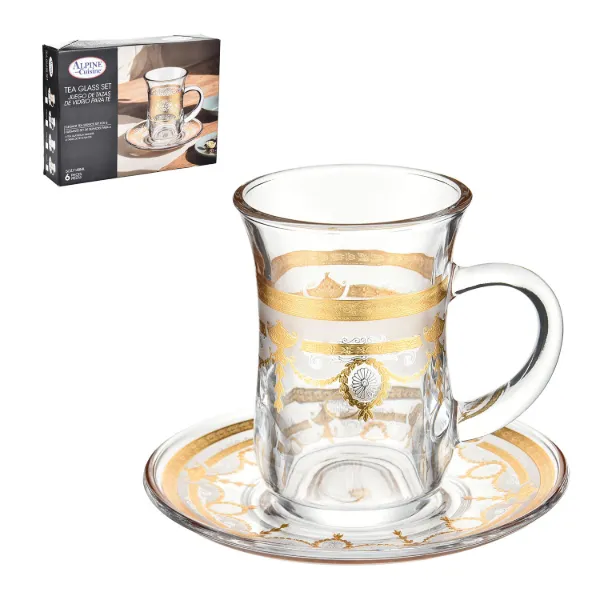 AC Set of 6 by 6 Tea Glass with Gold Design 5oz 148ml