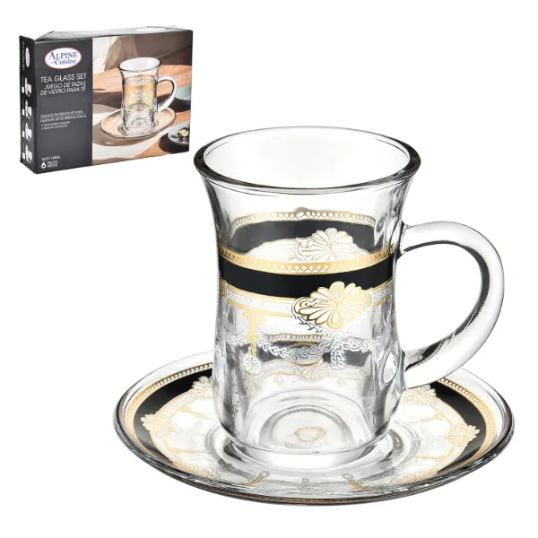 AC Set of 6 by 6 Tea Glass with Gold Design 5oz 148ml