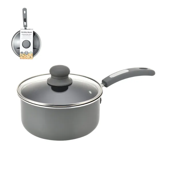 HB Alu. Sauce pan 3Qt Black ceramic coating black and gray painting Soft touch handle - Cool gray 10