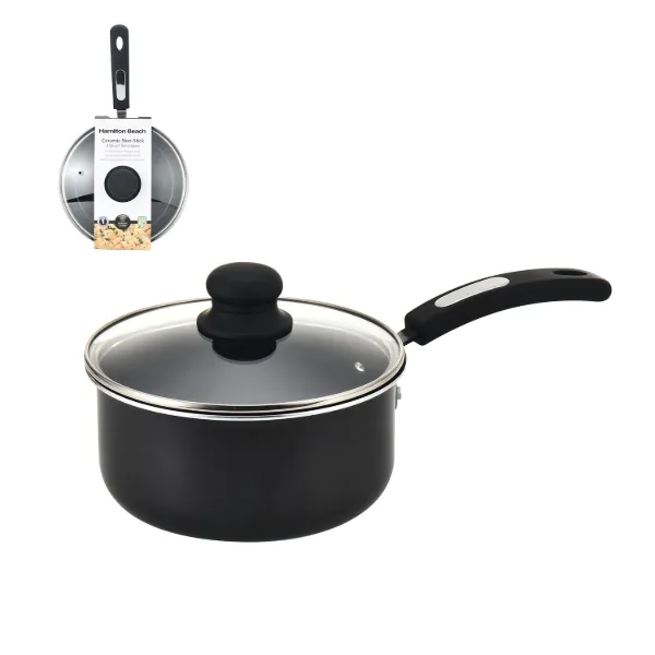 HB Alu Saucepan 3QT Black ceramic coating and painting with Pour spouts and Glass strainer lid