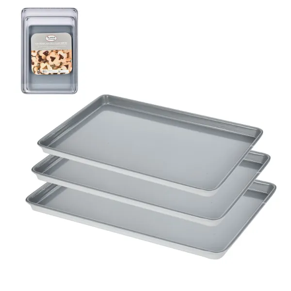 AC 14in 17in 19in Northern Gray Cookie Sheet 3pc Set 0.6mm Gray Nonstick coating
