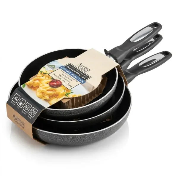 Fry Pan set 3pc Aluminum 7in, 8in, 9.5in Nonstick coating, Gray
